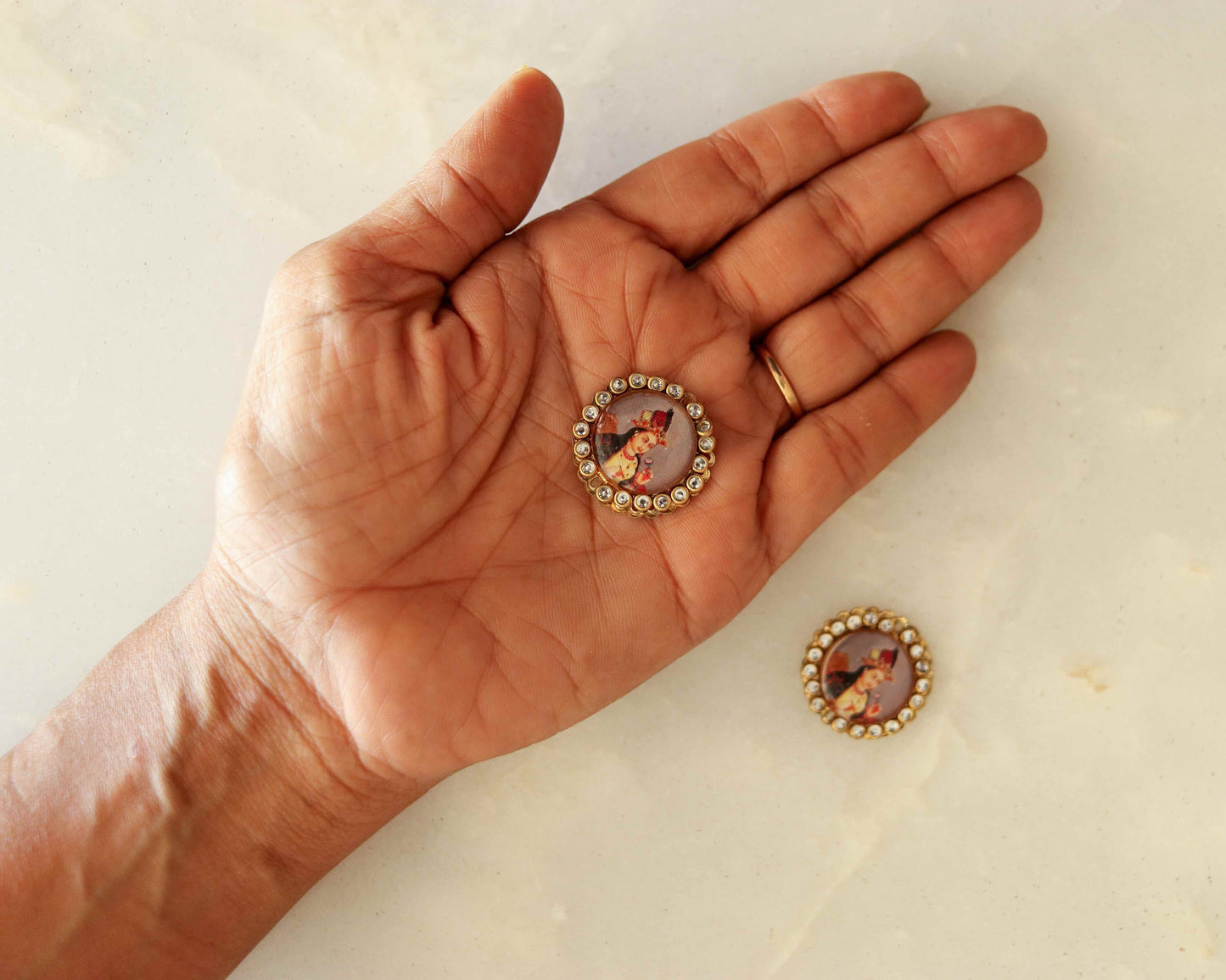 Indian Princess Digital Print Buttons,Royal Print Button,Sepia Princess Print Charm,Indian Jewellery Charm,Exotic Boho Buttons,2 pcs