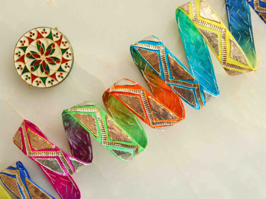 Vintage Rainbow Gold Gota Trim,Handmade Light Gold Embroidered Border,Blue Orange Gota Patti Lace,Bridal Saree Border,Indian Trim,Price/mtr