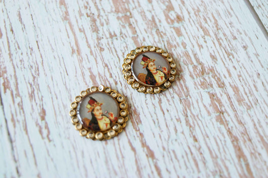 Indian Princess Digital Print Buttons,Royal Print Button,Sepia Princess Print Charm,Indian Jewellery Charm,Exotic Boho Buttons,2 pcs