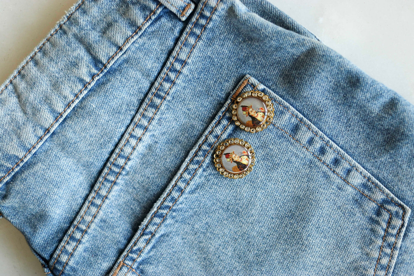 Indian Princess Digital Print Buttons,Royal Print Button,Sepia Princess Print Charm,Indian Jewellery Charm,Exotic Boho Buttons,2 pcs