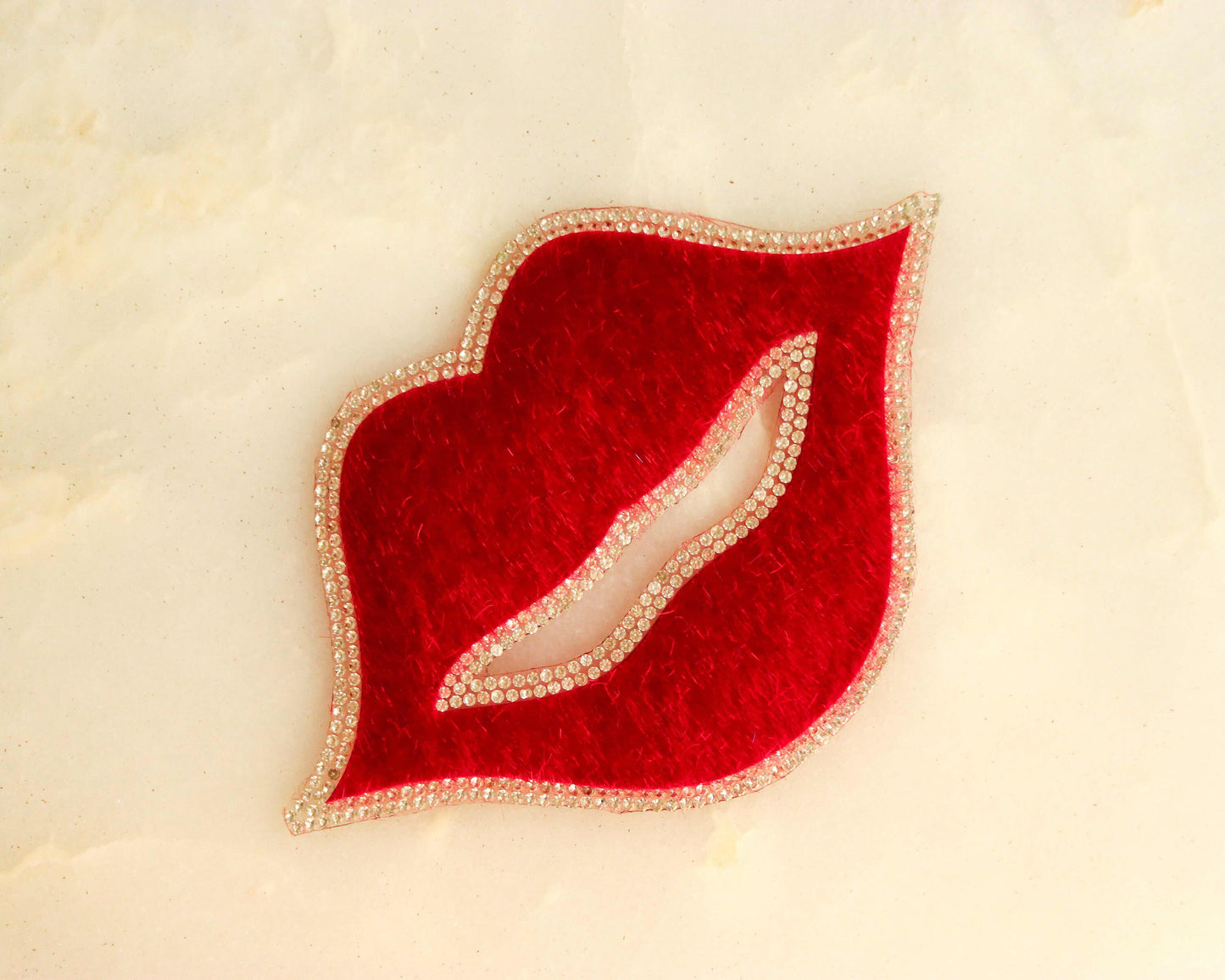 Red Lips Quirky HTV patch,Iron On Heat Transfer Vinyl Red Felt Kiss applique, Colourful Red Smile fabric patch,Boho Easy DIY Patch