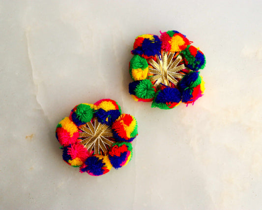 Boho Multicolour Pompom Charm,Handmade Colourful Patch, Rainbow Tufted Tassel,Quirky Kitschy Indian Tribal Charm,Christmas Tree Supply