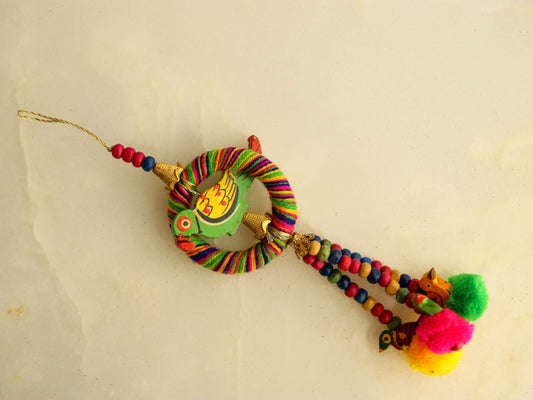 Boho Multicolour Parrot Pompom Tassel,Handmade Latkan, Parrot Bead Tufted Tassel,Quirky Kitschy Indian Charm,Christmas Tree Supply