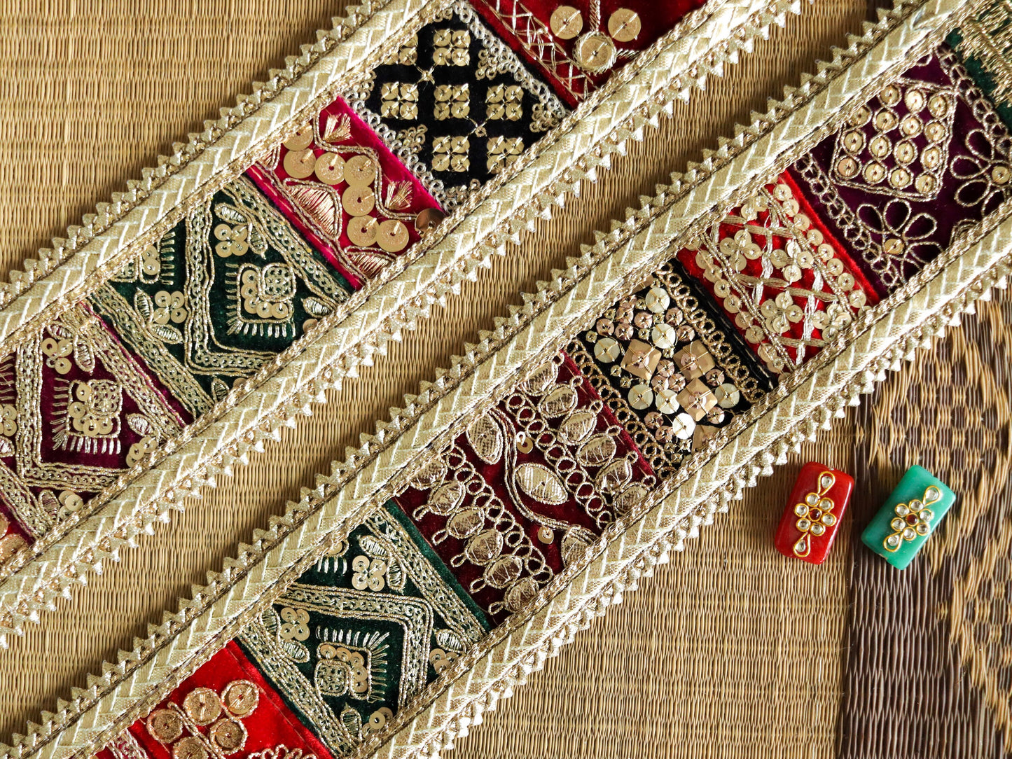 Boho Patchwork Embroidered Trim,Handmade Upcycled Embroidered Lace,Beige Gold Floral Border,Indian Patchwork Khichdi Saree Border,Price/mtr