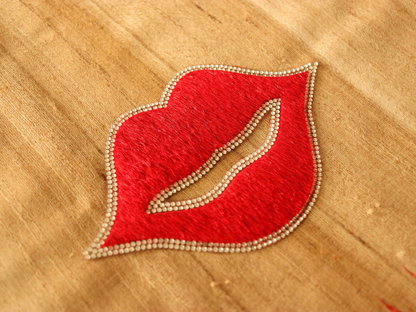 Red Lips Quirky HTV patch,Iron On Heat Transfer Vinyl Red Felt Kiss applique, Colourful Red Smile fabric patch,Boho Easy DIY Patch