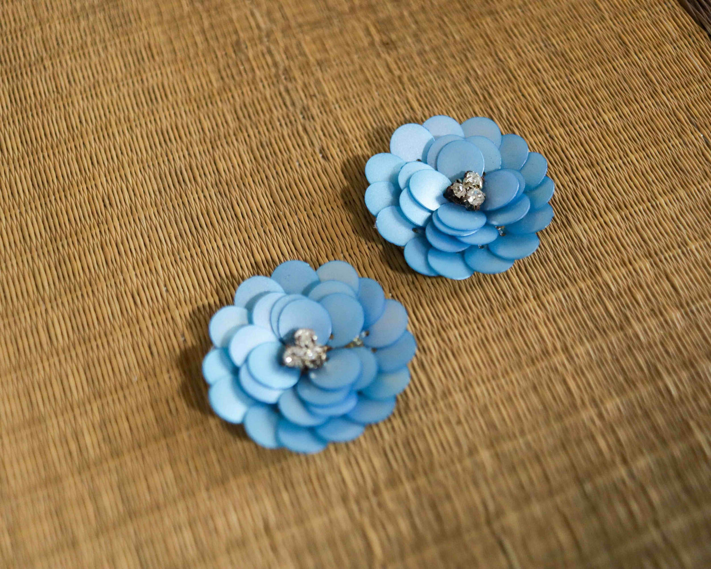 Blue Sequin Floral Buttons,Handmade Powder Blue Rose Buttons,Floral Charms,Jacket Tote Bag Sherwani Kurta Buttons,2 pcs