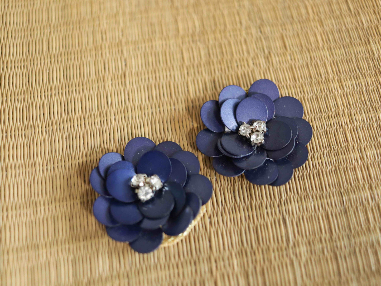 Dark Blue Sequin Floral Buttons,Handmade Deep Blue Rose Buttons,Floral Charms,Jacket Tote Bag Sherwani Kurta Buttons,2 pcs