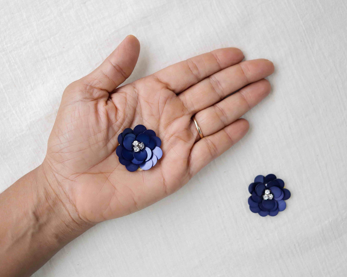 Dark Blue Sequin Floral Buttons,Handmade Deep Blue Rose Buttons,Floral Charms,Jacket Tote Bag Sherwani Kurta Buttons,2 pcs