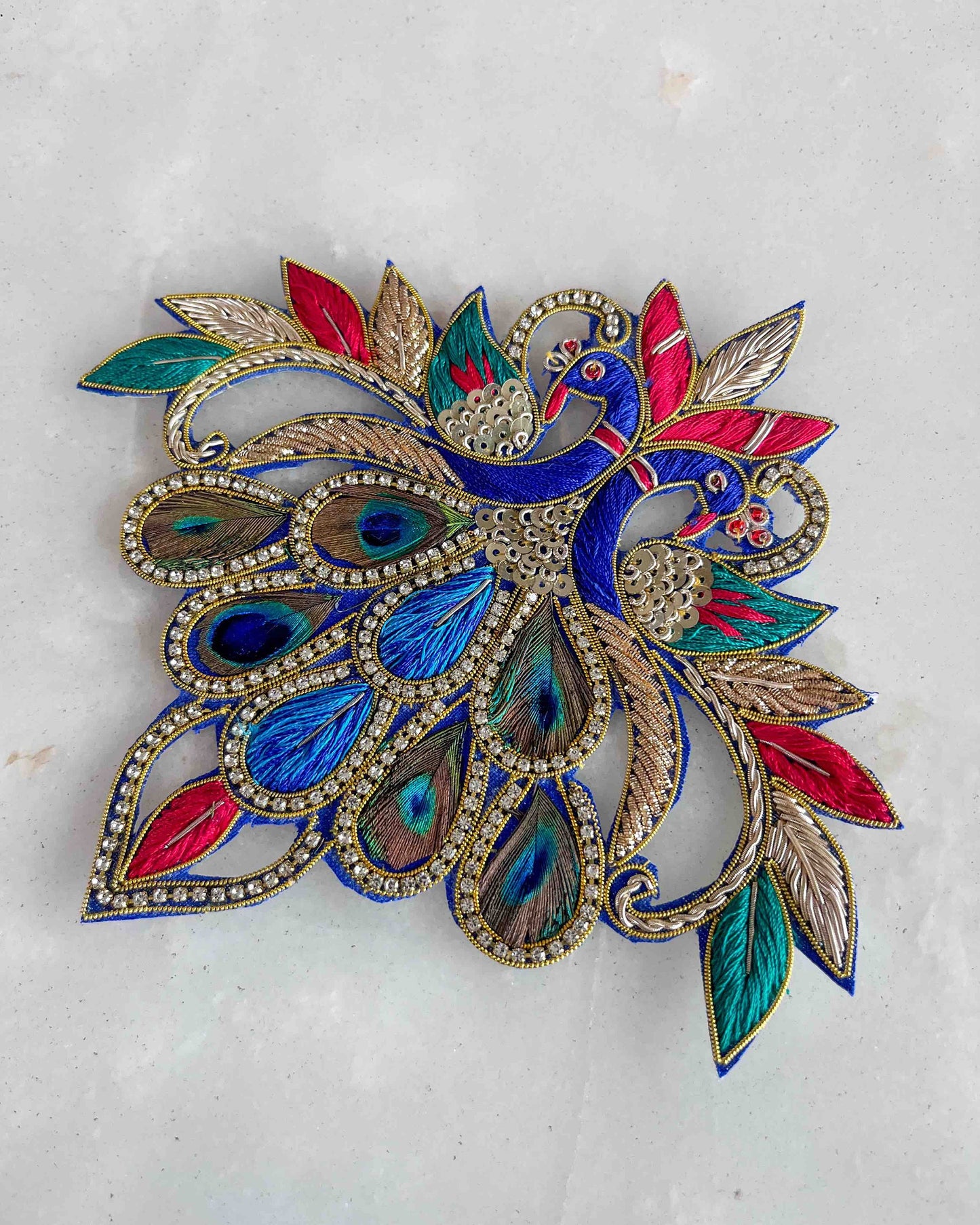 Boho peacock embroidered patch,Handmade peacock applique, Indian bird patch,Sew on Applique, DIY Patch