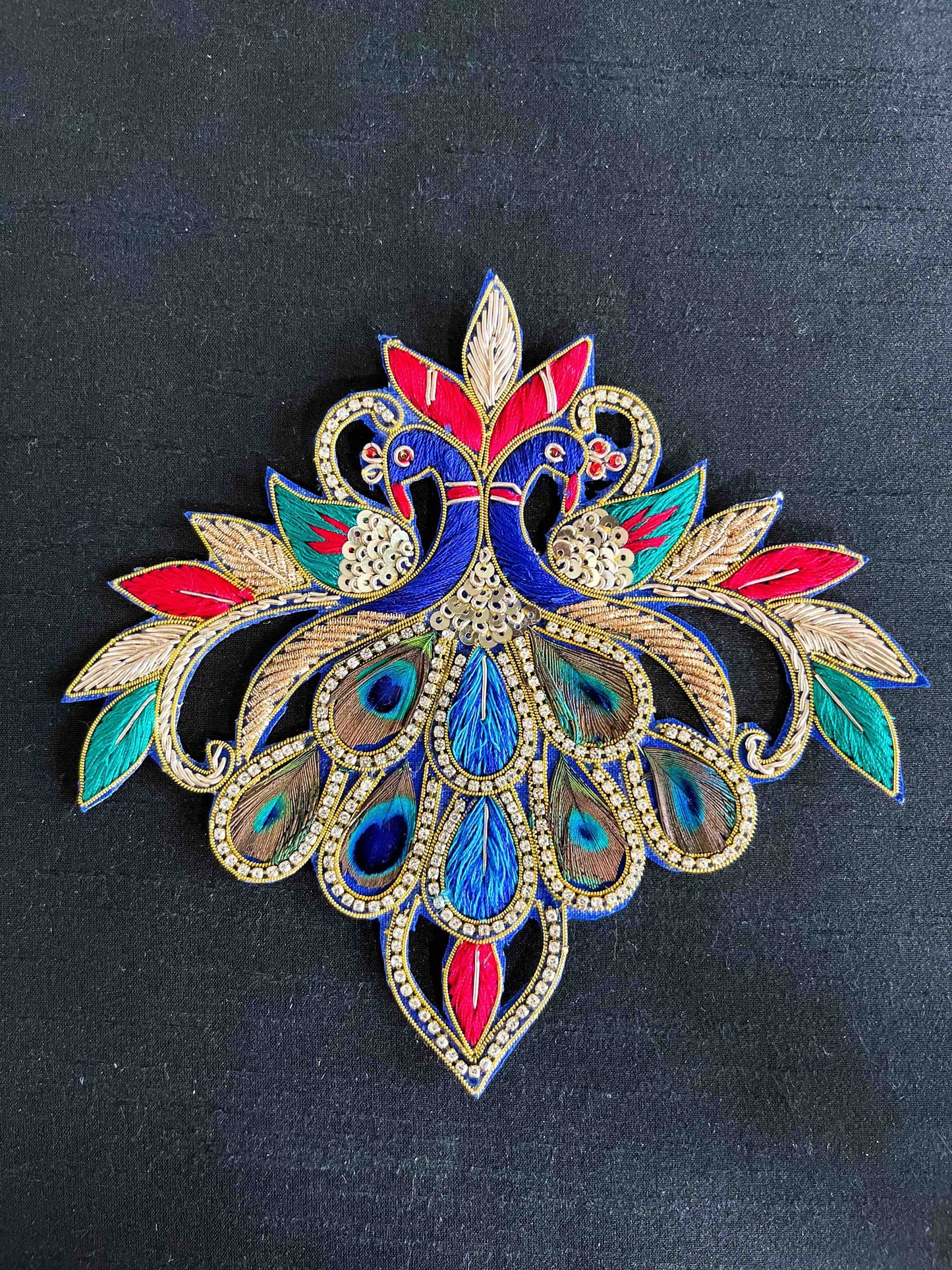 Boho peacock embroidered patch,Handmade peacock applique, Indian bird patch,Sew on Applique, DIY Patch