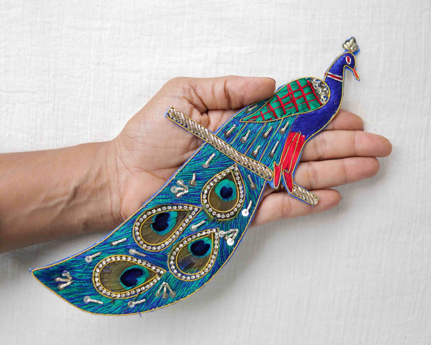 Boho peacock embroidered patch,Handmade peacock design applique, Indian bird patch,Sew on Applique, DIY Patch