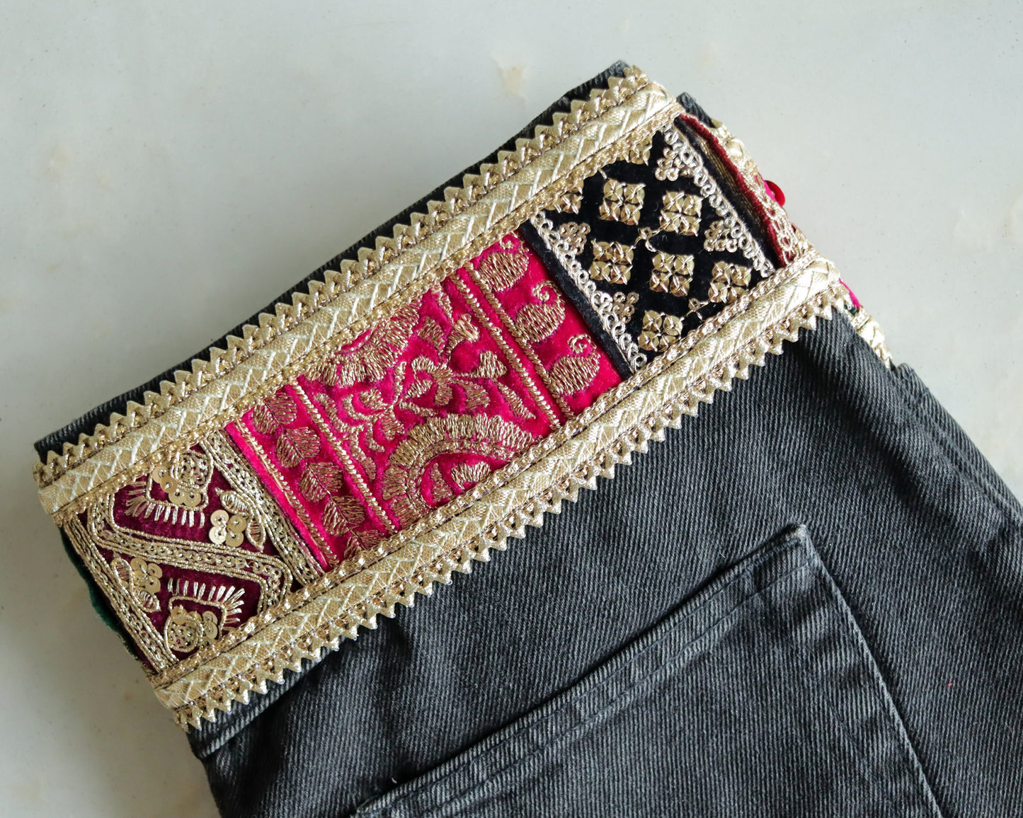 Boho Patchwork Embroidered Trim,Handmade Upcycled Embroidered Lace,Beige Gold Floral Border,Indian Patchwork Khichdi Saree Border,Price/mtr