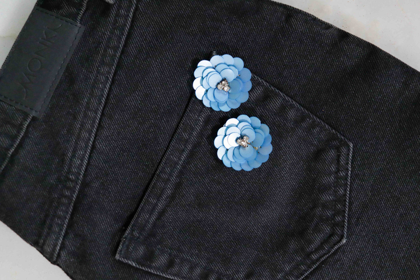 Blue Sequin Floral Buttons,Handmade Powder Blue Rose Buttons,Floral Charms,Jacket Tote Bag Sherwani Kurta Buttons,2 pcs