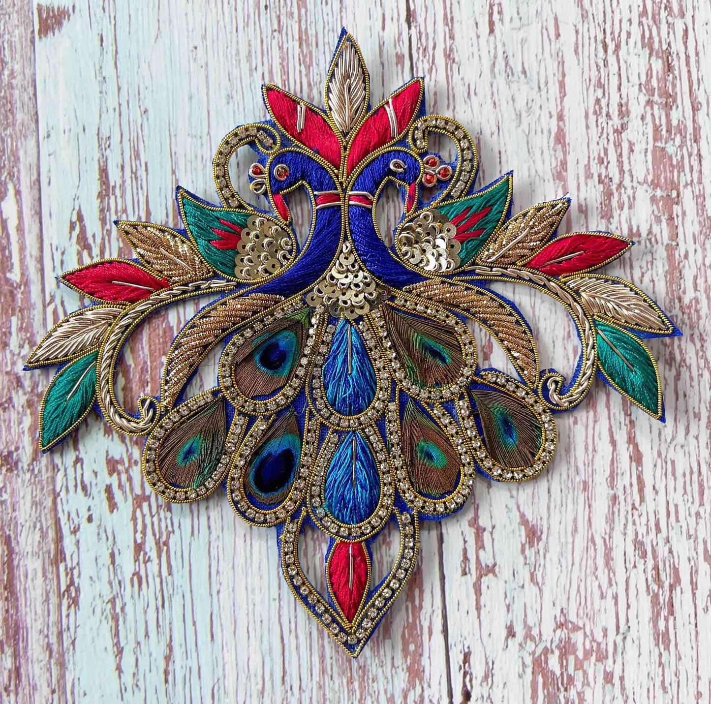 Boho peacock embroidered patch,Handmade peacock applique, Indian bird patch,Sew on Applique, DIY Patch