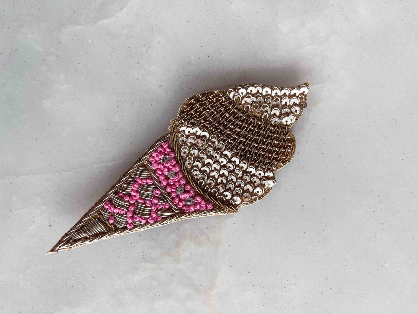 Quirky Pink Sequin Ice-cream Patch, Ice-Cream Cone applique, Gold Pink Sequin Food Patch, Dessert Applique, Boho Playful applique