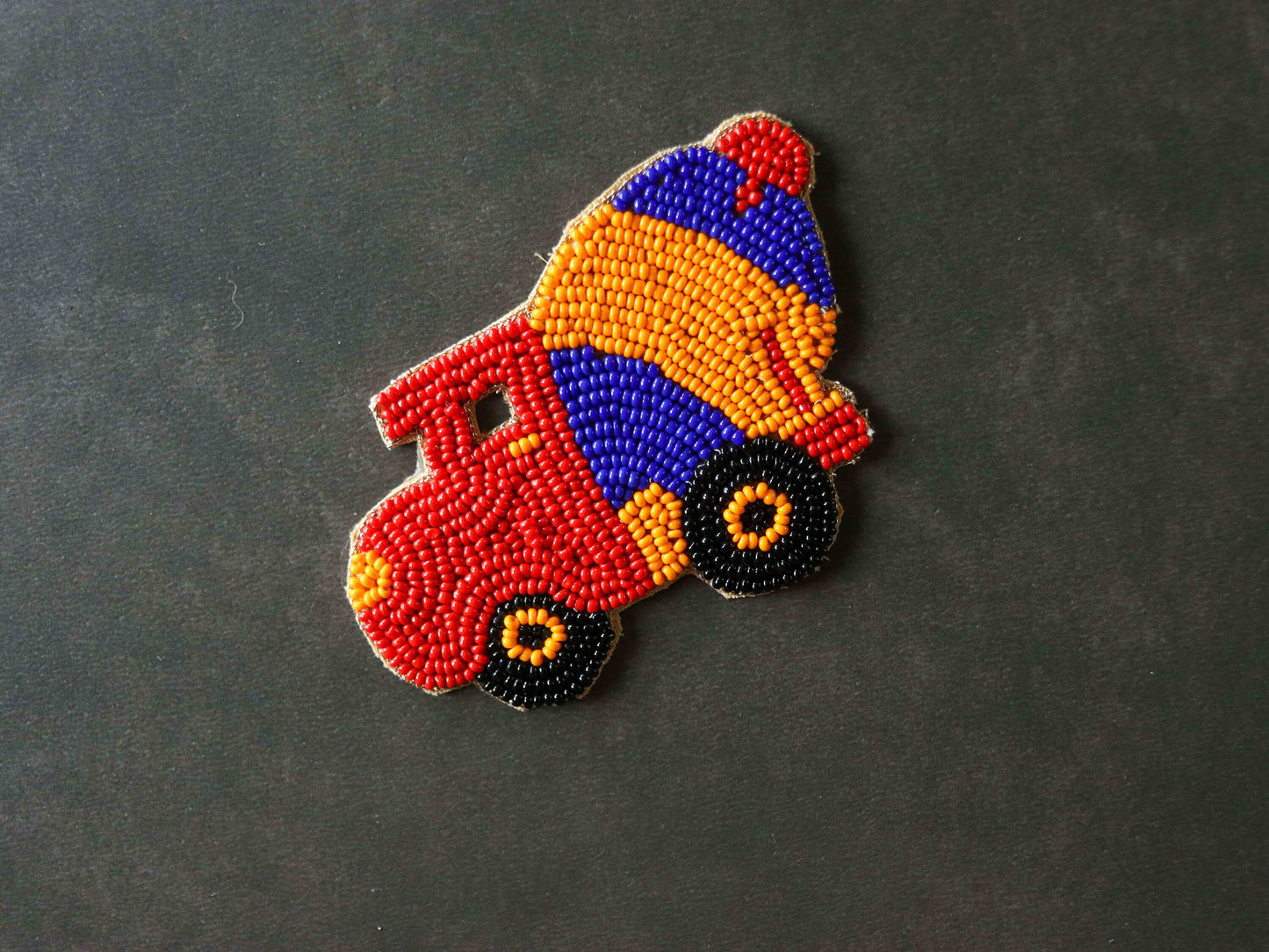 Quirky Truck Multicolour beaded patch,Handmade vehicle applique, Boho Concrete Mixer patch,Construction vehicle,Sew on DIY Patch