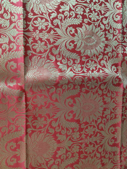 Mohini - Red Floral Banarasi Fabric,Gold Red Royal Stole,Indian Art Silk Fabric,Red Shawl Dupatta Saree, Mother's Day Gift for her,1 mtr