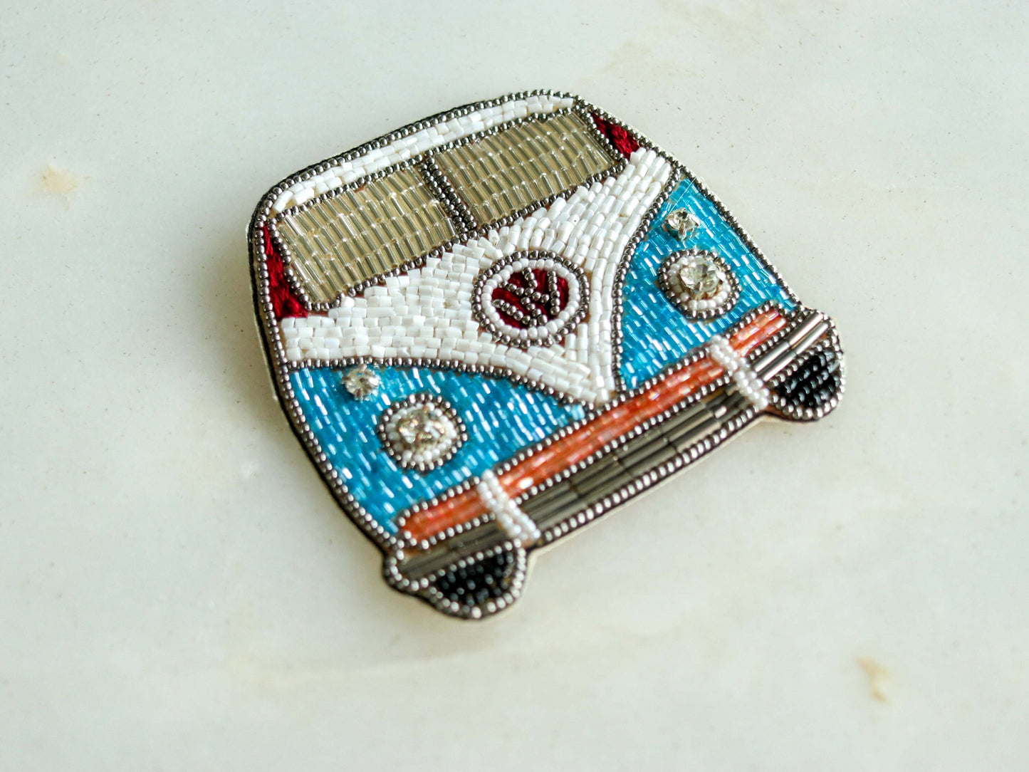 Vintage Van Quirky embroidered patch,Handmade Beaded Bus Vehicle applique, Boho Hippie patch,Flower Power Holiday Travel Microbus Patch