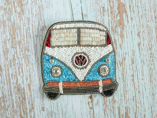 Vintage Van Quirky embroidered patch,Handmade Beaded Bus Vehicle applique, Boho Hippie patch,Flower Power Holiday Travel Microbus Patch