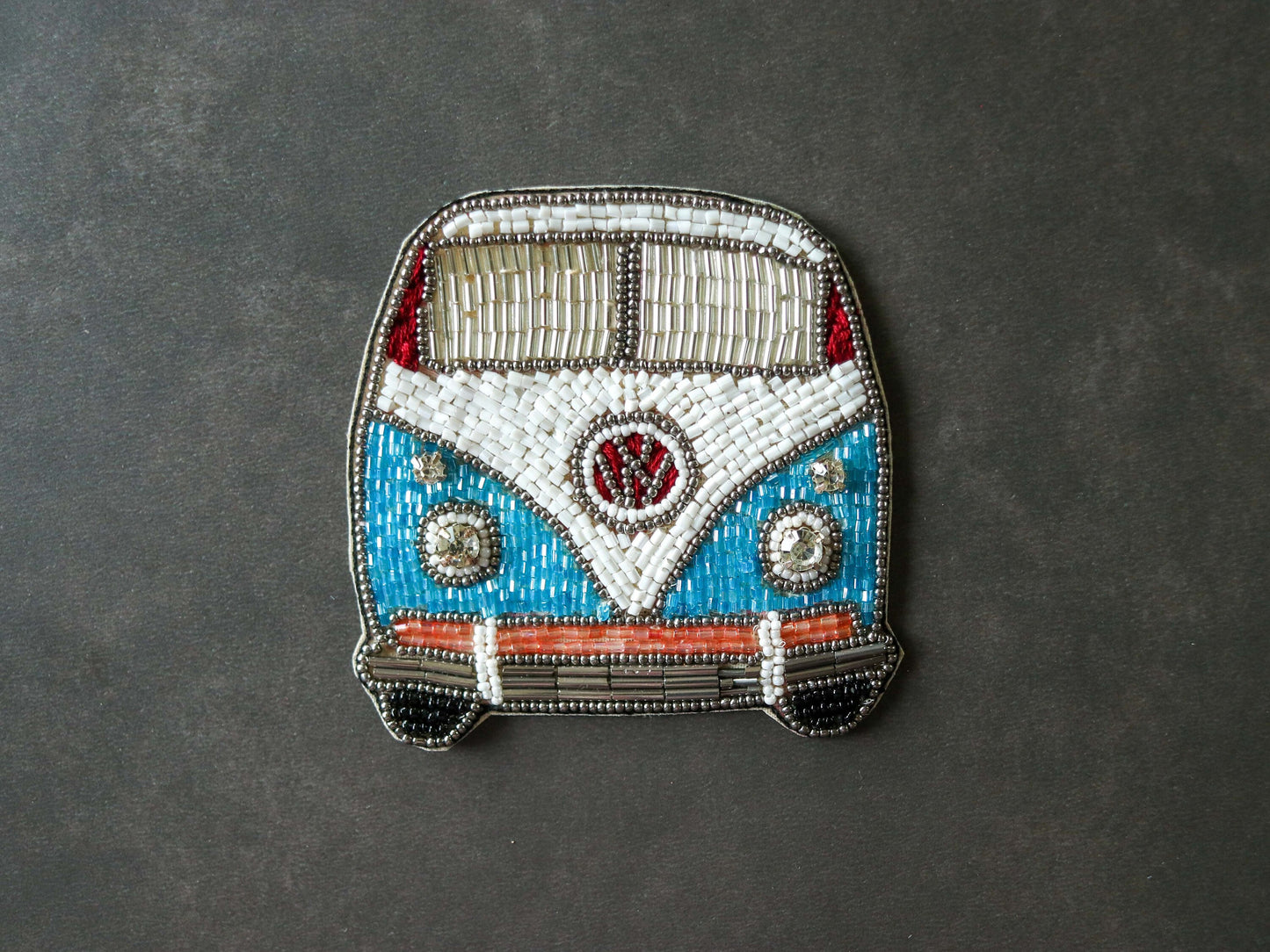 Vintage Van Quirky embroidered patch,Handmade Beaded Bus Vehicle applique, Boho Hippie patch,Flower Power Holiday Travel Microbus Patch