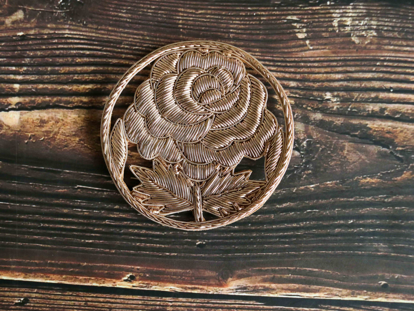 Rose Gold Cutwork Floral Patch,Handmade embroidered Zari Zardozi large flower applique, Gold wedding Floral patch, DIY Patch