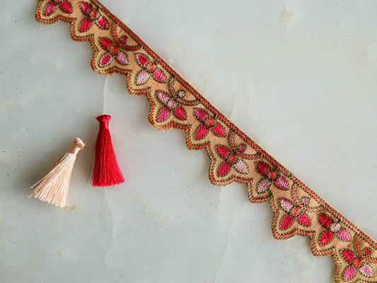 Peach Fuzz Floral Cutwork Trim,Embroidered Indian Kashmiri Border,Peach Pink Paisley Floral Lace,Peach Pink Floral Saree Border,Price/mtr
