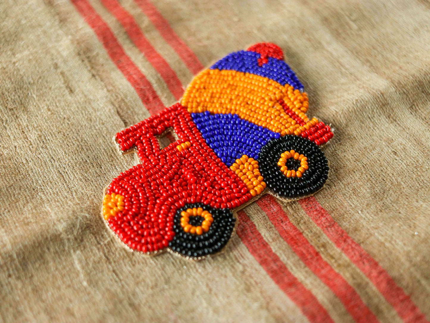 Quirky Truck Multicolour beaded patch,Handmade vehicle applique, Boho Concrete Mixer patch,Construction vehicle,Sew on DIY Patch