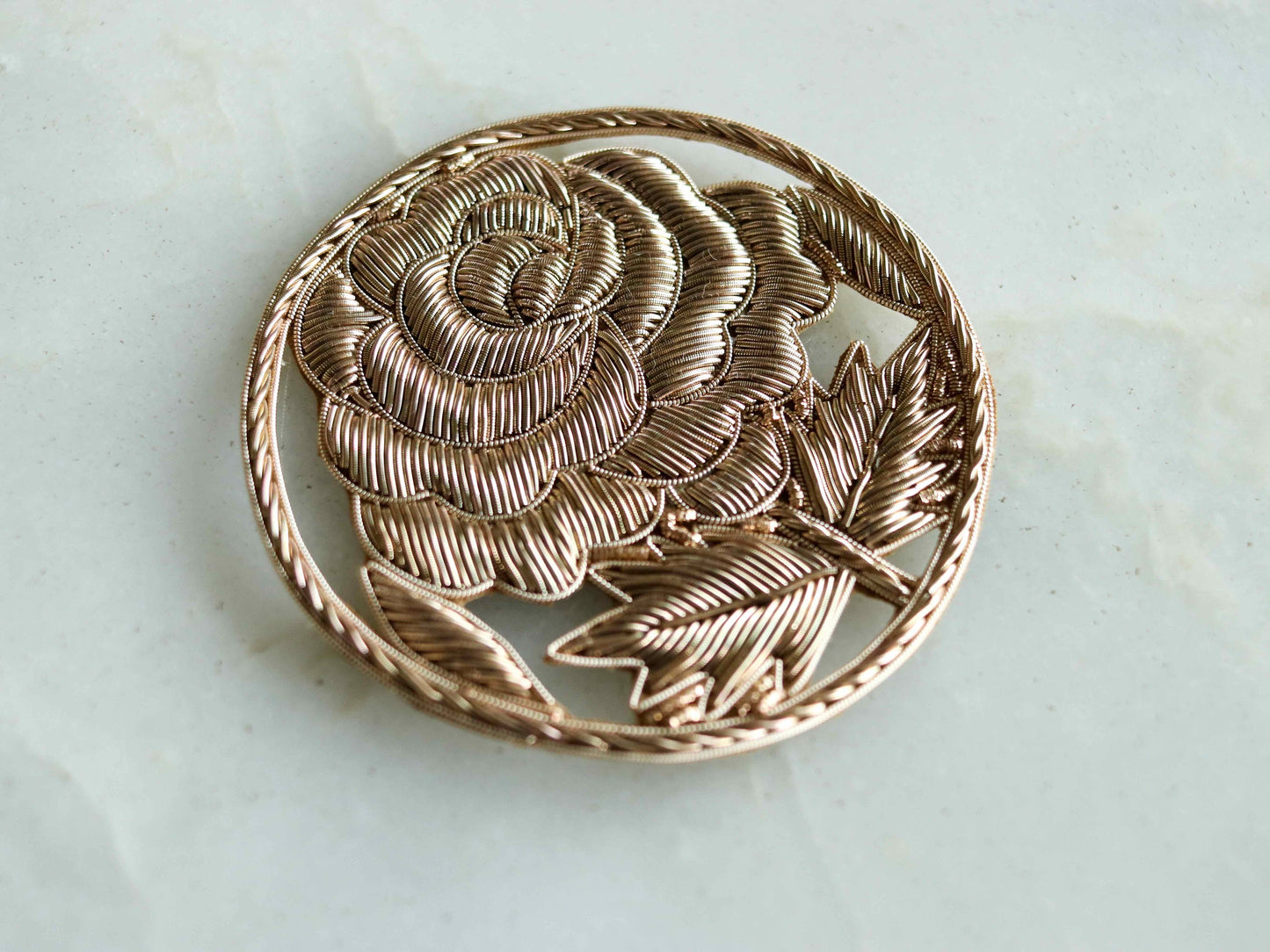 Rose Gold Cutwork Floral Patch,Handmade embroidered Zari Zardozi large flower applique, Gold wedding Floral patch, DIY Patch