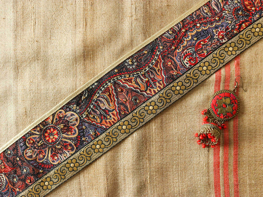 Boho Digital Patchwork Trim,Printed Patchwork Border,Beige Gold Floral Border,Indian Patchwork Khichdi Saree Border,Price/mtr