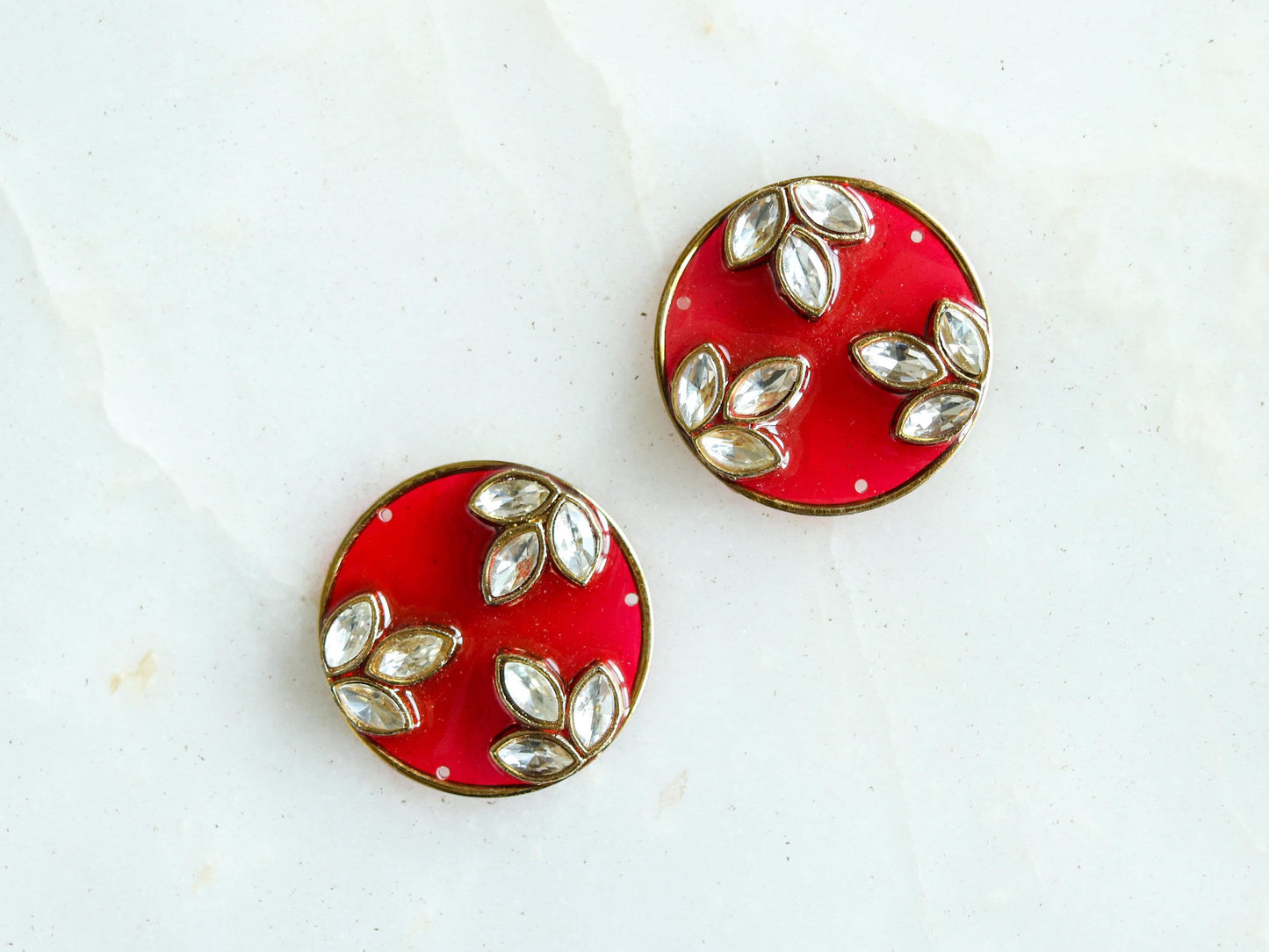 Round Red Glass Kundan Button,Indian Floral Kurta Button, Jaipur Kundan Charm,Indian Jewellery Ornament Trinket,Sherwani Button,2 pieces