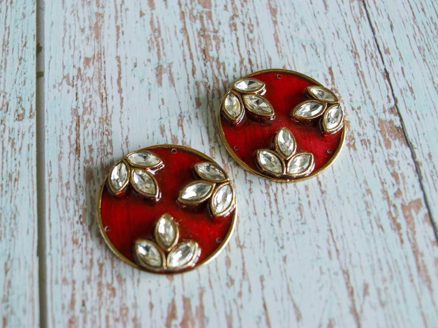 Round Red Glass Kundan Button,Indian Floral Kurta Button, Jaipur Kundan Charm,Indian Jewellery Ornament Trinket,Sherwani Button,2 pieces