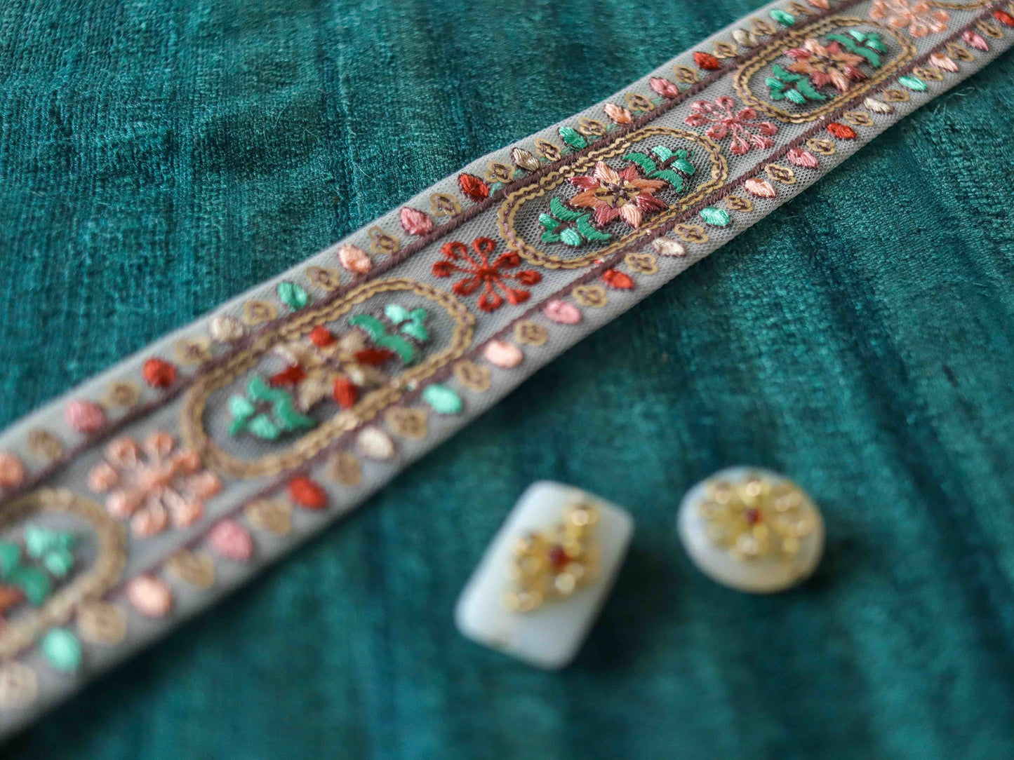 Peach Fuzz Floral Embroidered Trim,Net Sequin Floral Border,Pink Green Floral Net Lace,Indian Fabric Trim,Floral Saree Border,Price/mtr