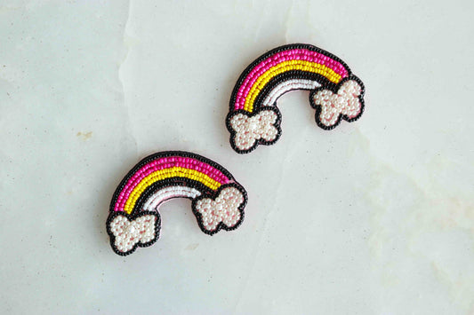 Multicolour Rainbow quirky beaded patch,Handmade playful boho quirky applique, Denim Sew-on patch