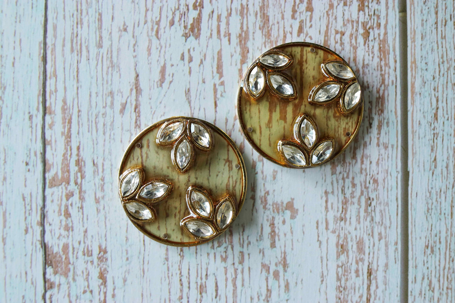 Round Gold Glass Kundan Button,Indian Floral Kurta Button, Jaipur Kundan Charm,Indian Jewellery Ornament Trinket,Sherwani Button,2 pieces