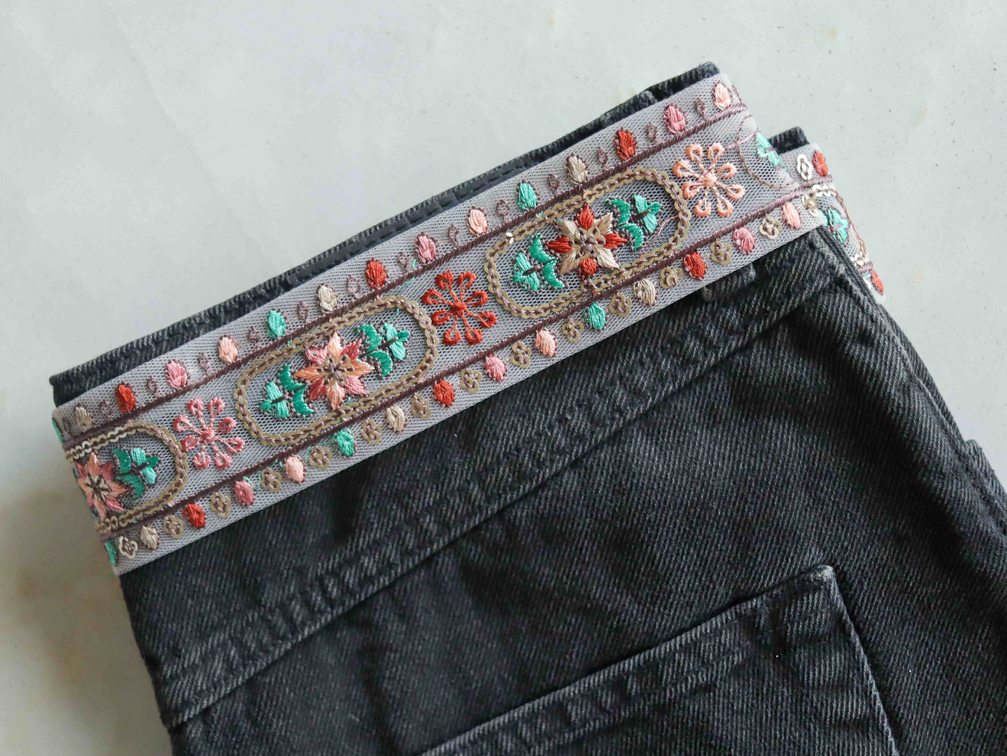 Peach Fuzz Floral Embroidered Trim,Net Sequin Floral Border,Pink Green Floral Net Lace,Indian Fabric Trim,Floral Saree Border,Price/mtr