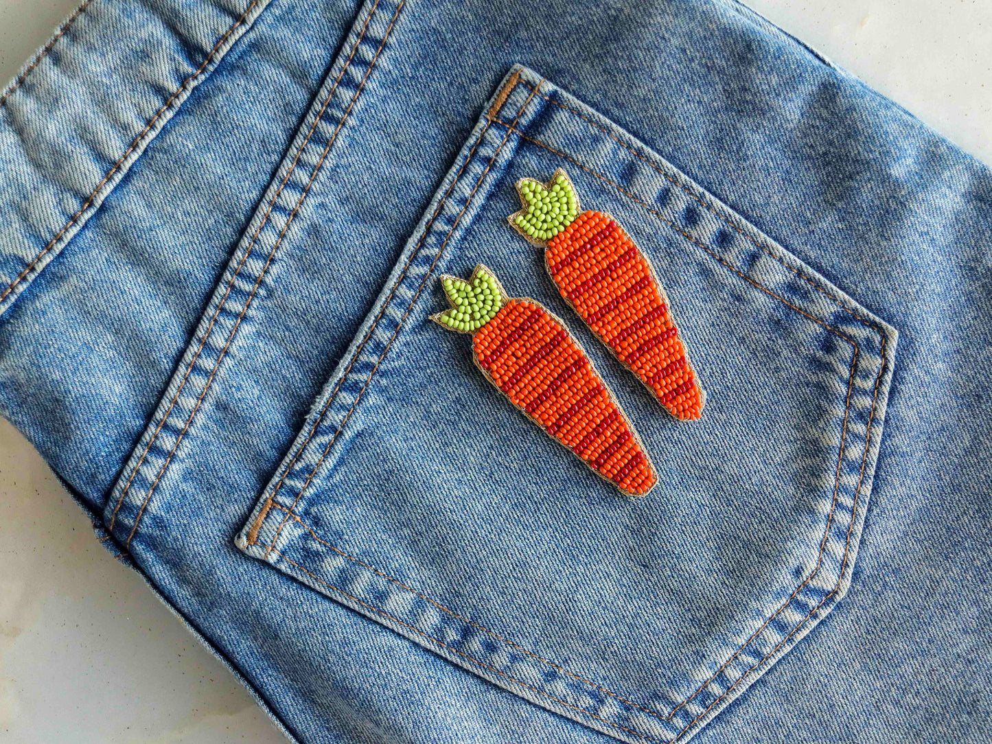 Orange Carrot Beaded Patch,Handmade embroidered applique,Carrot Applique,Quirky Fun Vegetable patch,Denim Patch,Sew on applique,DIY Patch