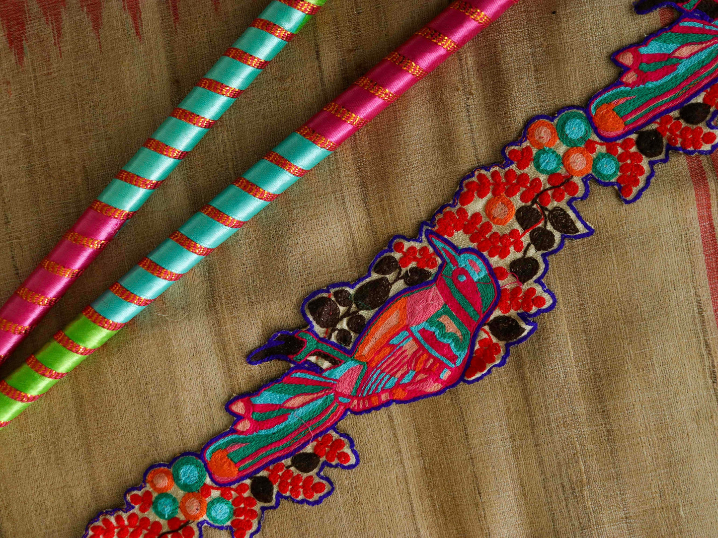 Pink Parrot Floral Cutwork Trim,Parrot Embroidered Border,Pink Bird Floral Lace,Cutwork Floral Saree Border,Price/mtr