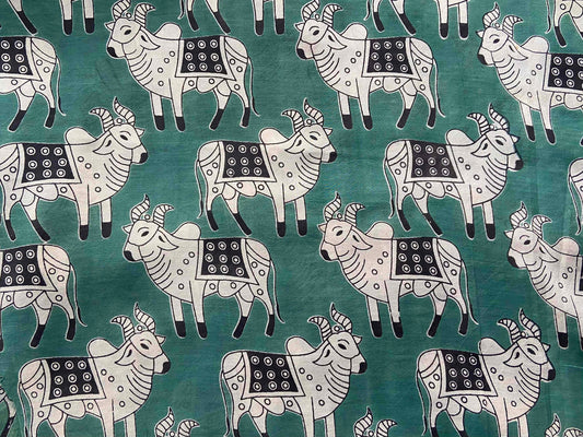 Indian Cow Green Print Fabric,Green White Animal Print,Quirky Indian Buffalo Cow Nursery Print Cotton,Home Décor Children's Quilting Fabric