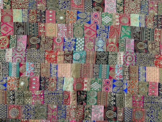 Boho Recycled Fabric Table Spread,Handmade Embroidered Table Cloth,Patchwork Vintage Trim Runner,Kitschy Quirky Decor Tapestry,Gift for Her