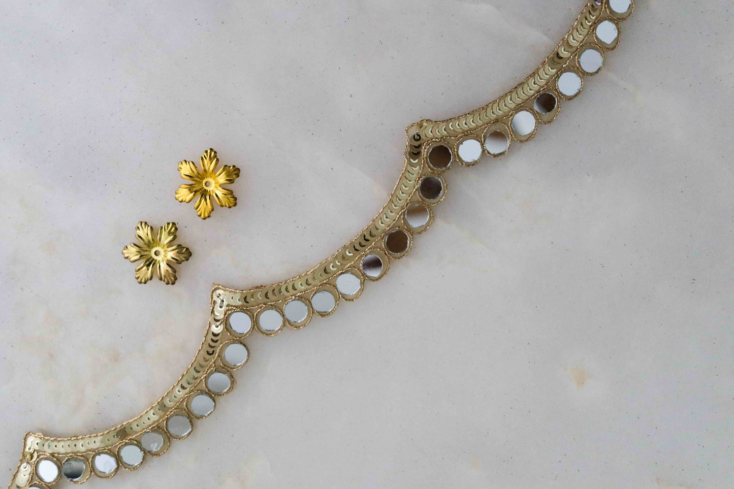 Scallop Mirror Embroidered Fringe Trim,Handmade Cutwork Half Moon Real Mirror Indian Border,Bridal Mirror Lace,Mirror Saree Border,Price/mtr