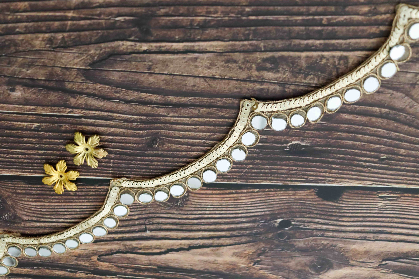 Scallop Mirror Embroidered Fringe Trim,Handmade Cutwork Half Moon Real Mirror Indian Border,Bridal Mirror Lace,Mirror Saree Border,Price/mtr