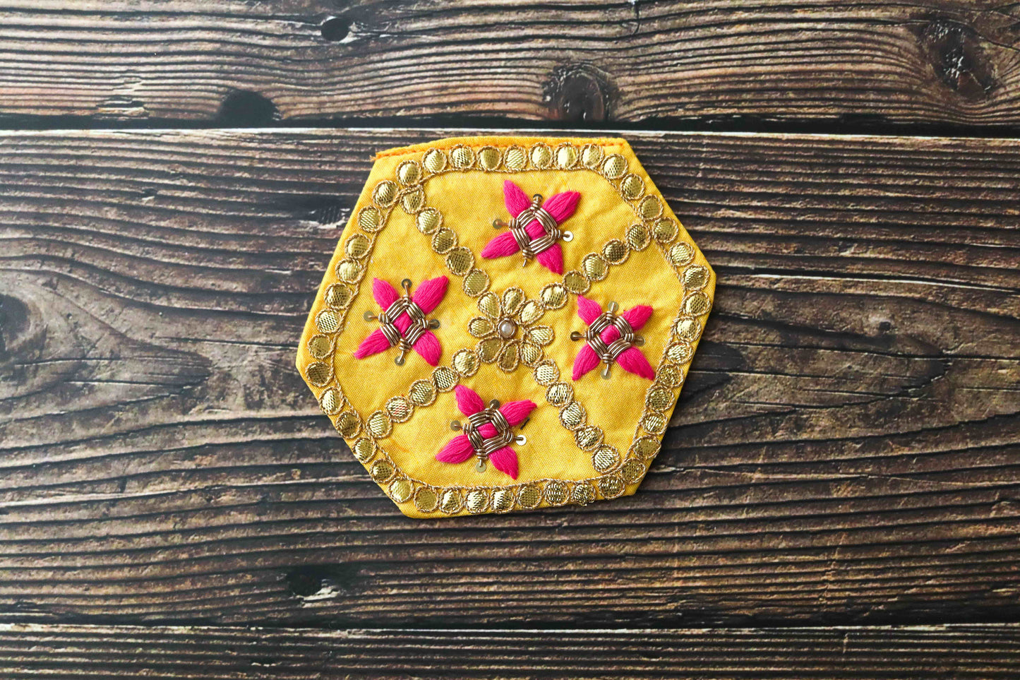 Yellow Gold Embroidered Pocket Patch,Handmade Indian Yellow Pocket Applique, Boho Kitschy Floral Patch,DIY Denim Jacket Patch