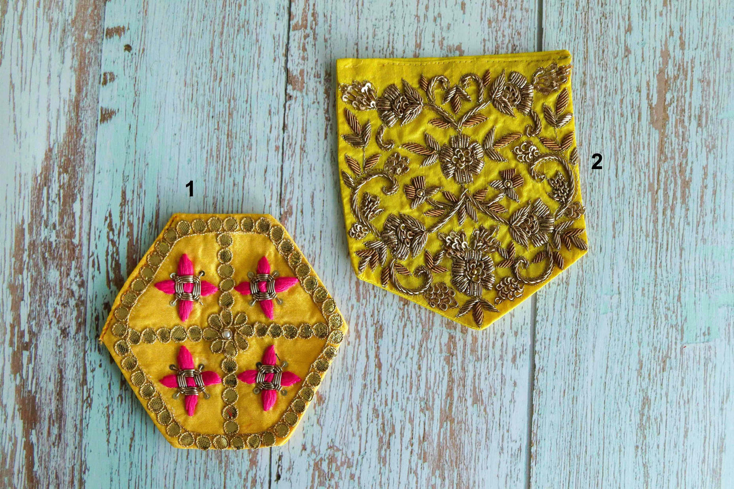 Yellow Gold Embroidered Pocket Patch,Handmade Indian Yellow Pocket Applique, Boho Kitschy Floral Patch,DIY Denim Jacket Patch