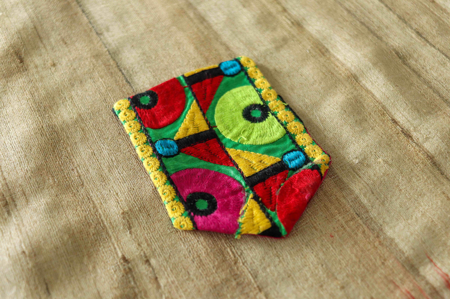 Boho Multicolour Embroidered Pocket Patch,Handmade Indian Kutchi Pocket Applique, Red Yellow Kitschy Patch,DIY Denim Jacket Patch