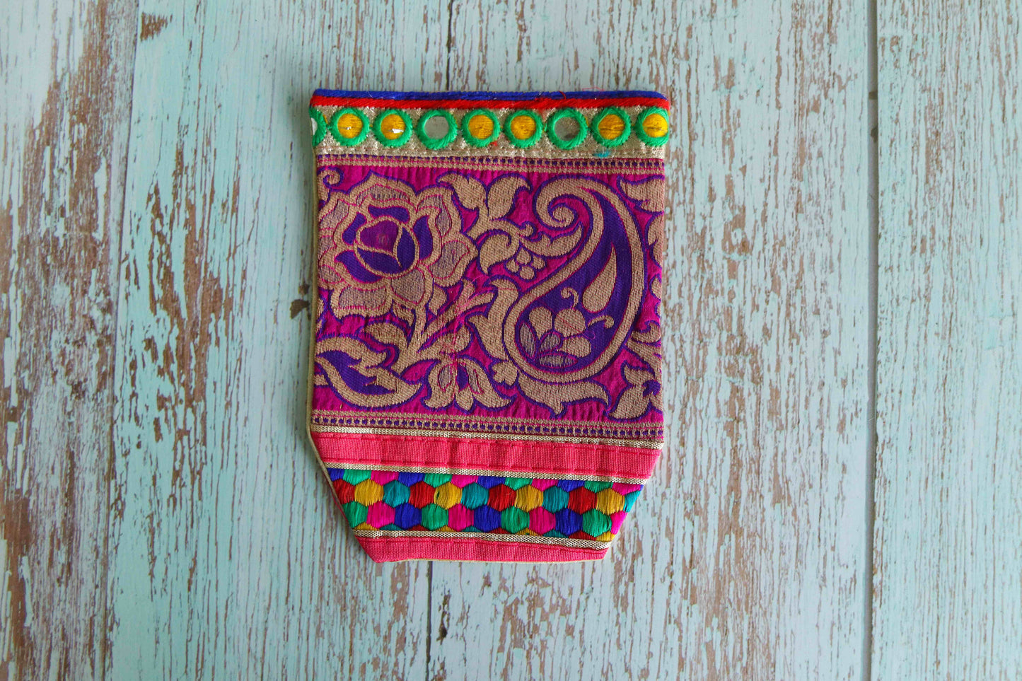 Boho Multicolour Embroidered Pocket Patch,Handmade Indian Kutchi Pocket Applique, Red Yellow Kitschy Patch,DIY Denim Jacket Patch