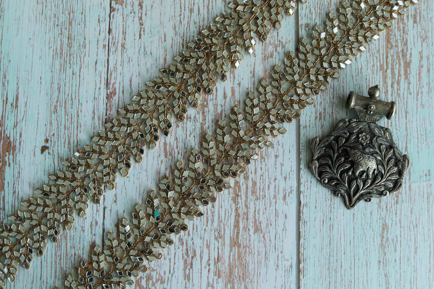 Cutwork Mirror Floral Embroidered Trim,Handmade Thin Gold Mirror Indian Border,Bridal Designer Lace,Mirror Saree Border,Price/mtr