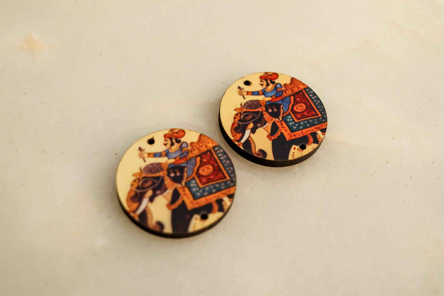 Indian King Digital Print Buttons,Royal Print Button, Emperor Elephant Print Charm,Indian Jewellery Charm,Exotic Boho Buttons,2 pcs