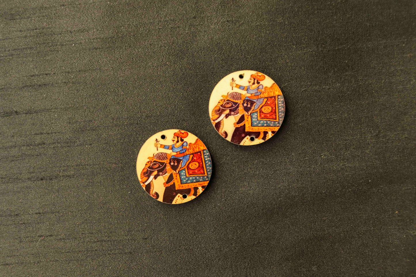 Indian King Digital Print Buttons,Royal Print Button, Emperor Elephant Print Charm,Indian Jewellery Charm,Exotic Boho Buttons,2 pcs