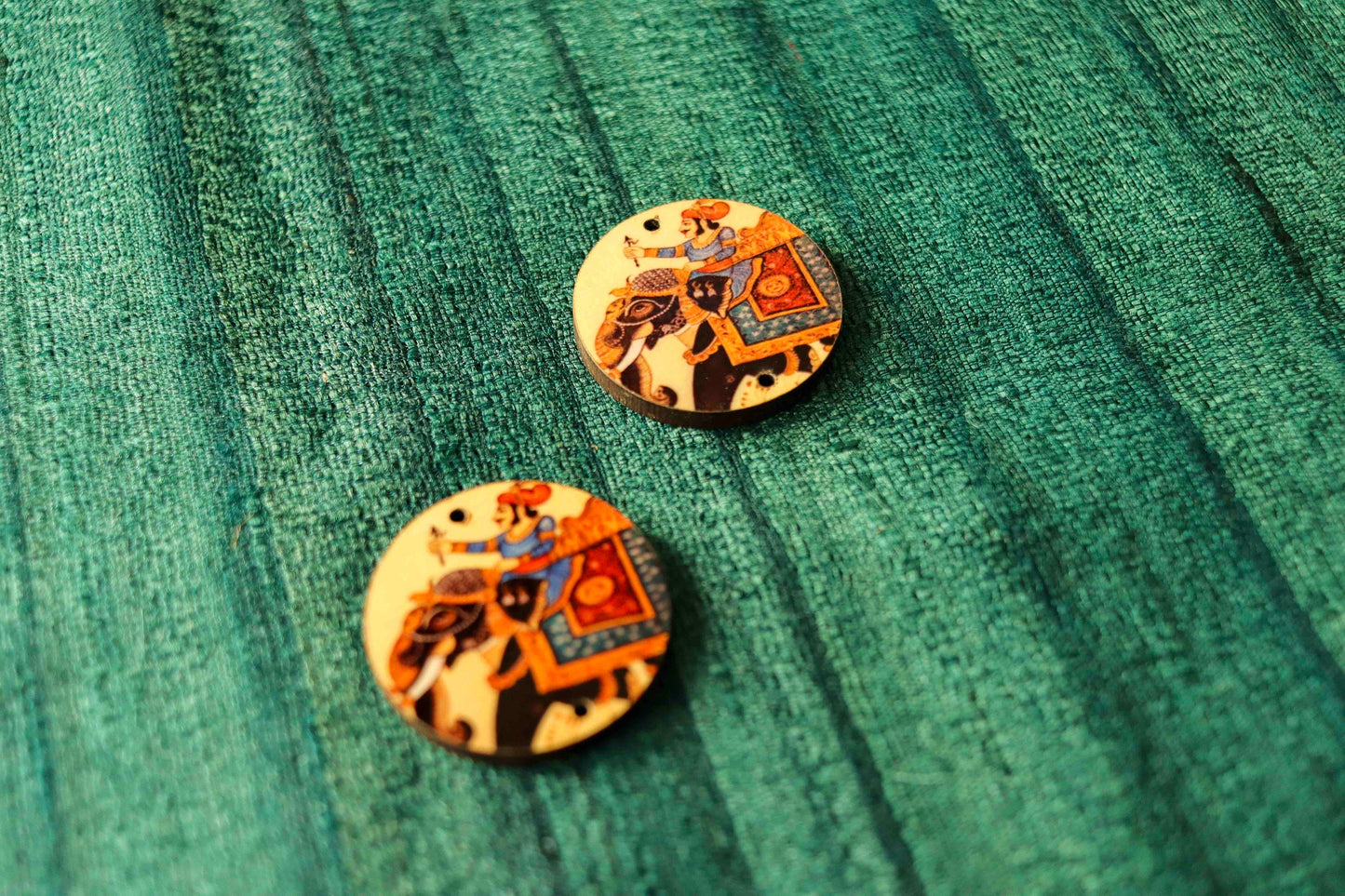 Indian King Digital Print Buttons,Royal Print Button, Emperor Elephant Print Charm,Indian Jewellery Charm,Exotic Boho Buttons,2 pcs