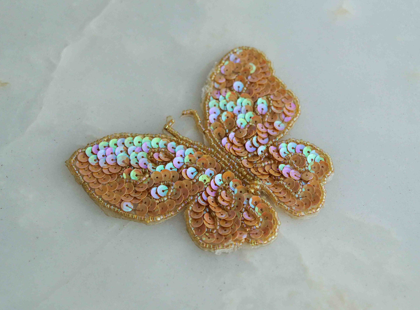 Orange Gold Sequin Butterfly Patch,Handmade Embroidered Clear Sequin Beaded Insect Applique, Boho Quirky Insect Patch,DIY Patch